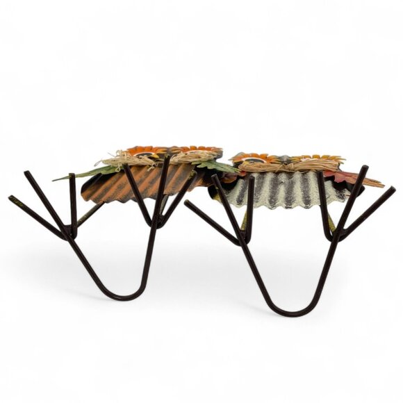 2 Metal Owl Standing Figurines Colorful Fall Leaves Straw‎ Sunflowers Cheerful - Picture 5 of 5